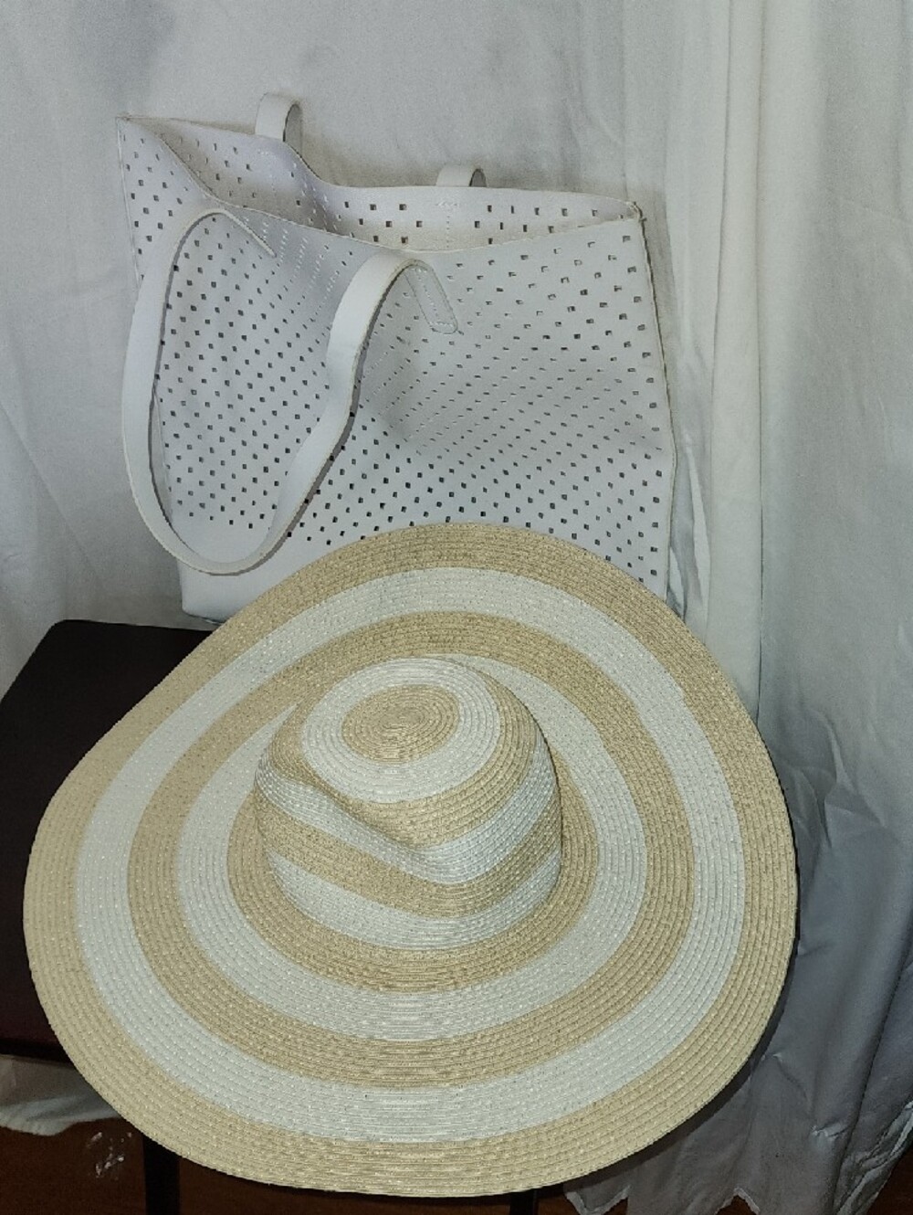 White Perforated Tote Bag - Classic Everyday Carry With Shade And Shore Sun Hat